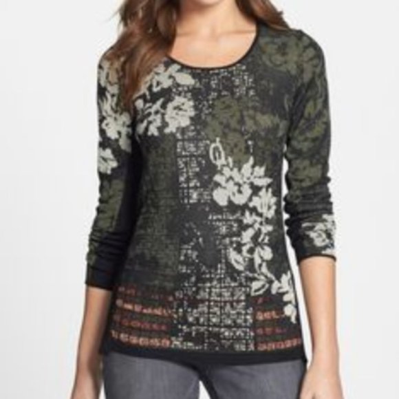 NIC+ZOE Women’s Large “Floral Vines” Lightweight SWEATER TOP, Rayon Cotton NICE - Picture 1 of 4